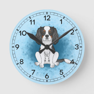 Horloge Ronde Tricolore Cavalier King Charles Spaniel Chien Sur 