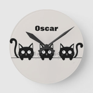 Horloge Ronde Trio Adorable de Chats Noirs