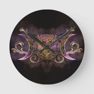 Horloge Ronde Triple Moon - Déesse triple - Minuit chanteuse