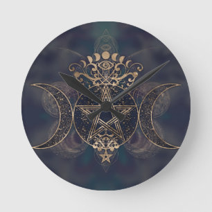Horloge Ronde Triple Moon - Triple Goddess Gold and Purple