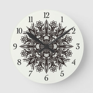 Horloge Ronde Trippy noir et blanc cool psychédélique mandala
