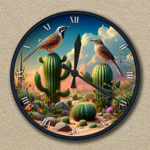 Horloge Ronde Troglodytes des cactus personnalisables Désert de 