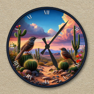 Horloge Ronde Troglodytes des cactus personnalisables Scène du d