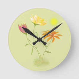 Horloge Ronde Trois fleurs au soleil - transparentes.