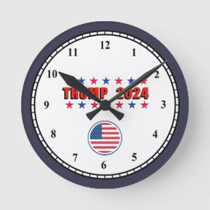 Horloge ronde Trump 2024 étoiles patriotiques