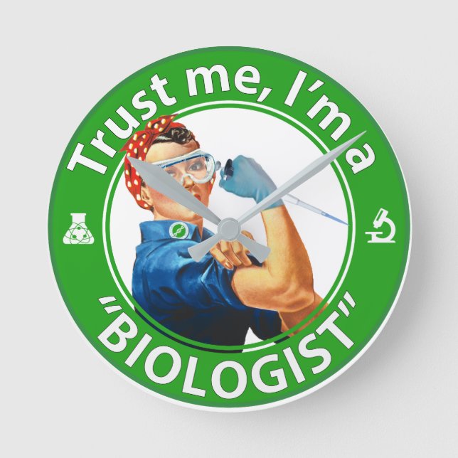 Horloge Ronde Trust me, logo de biologiste wall clock (Recto)