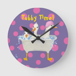 Horloge Ronde Tubby Time Trois canards dans la baignoire Aquarel