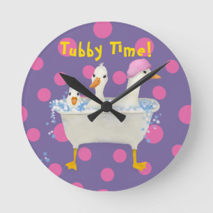 Horloge Ronde Tubby Time Trois canards dans la baignoire Aquarel