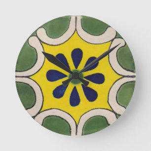 Horloge Ronde Tuile Talavera en vert et jaune