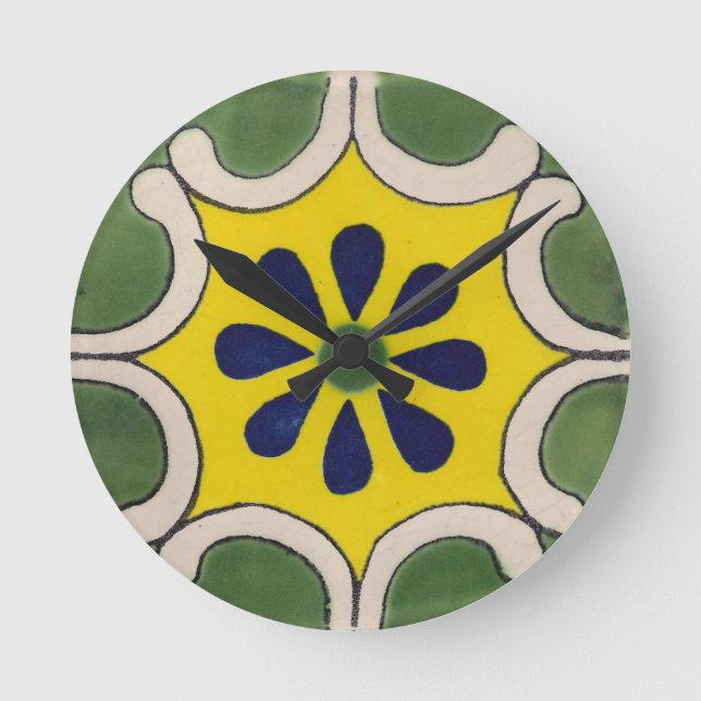 Horloge Ronde Tuile Talavera en vert et jaune (Recto)