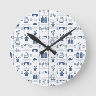 Horloge Ronde Tuiles bleues néerlandaises