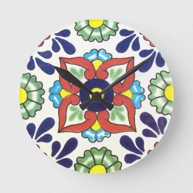Horloge Ronde Tuiles Talavera mexicaines (rouge, vert, jaune, bl (Recto)