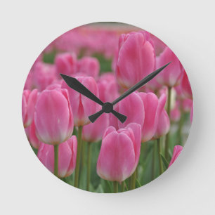 Horloge Ronde Tulipe de printemps rose