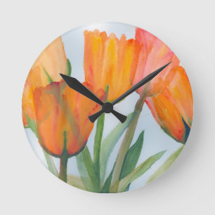 Horloge Ronde Tulipes d'agrumes orange