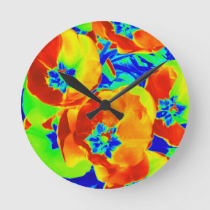 Horloge Ronde tulipes fluorescentes