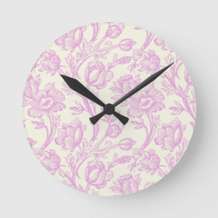 Horloge Ronde Tulipes roses et crème Toile Français Décor de cam