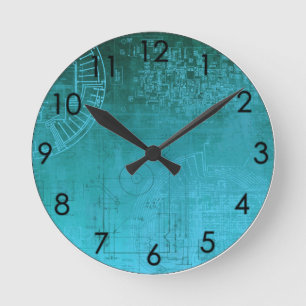 Horloge Ronde Turquoise Aqua Circuit Board ordinateur geek nerd