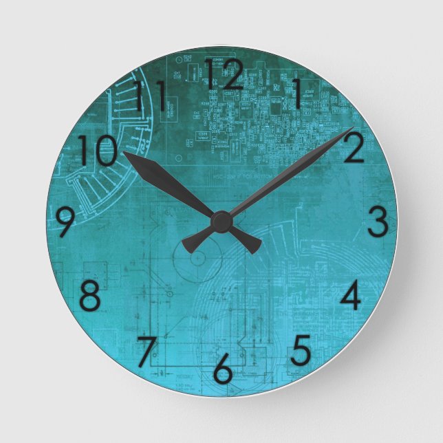 Horloge Ronde Turquoise Aqua Circuit Board ordinateur geek nerd (Recto)