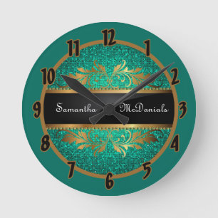 Horloge Ronde Turquoise Aqua Parties scintillant Sequin Disco Ho