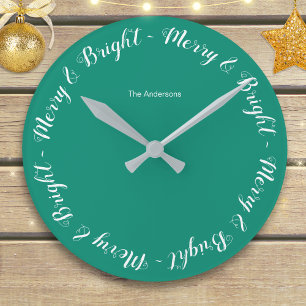Horloge Ronde Turquoise Joyeux & Lumineux Simple Noël Festif