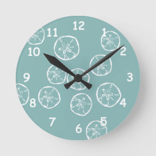 Horloge Ronde Turquoise maison de plage sable $ coques petite ta