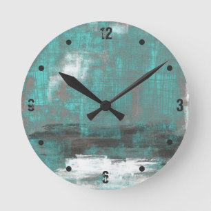 Horloge Ronde Turquoise noir blanc gris abstrait