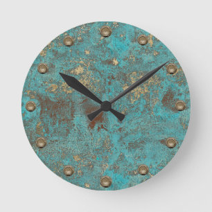 Horloge Ronde Turquoise Teal et antiquité vintage de cuivre d'o