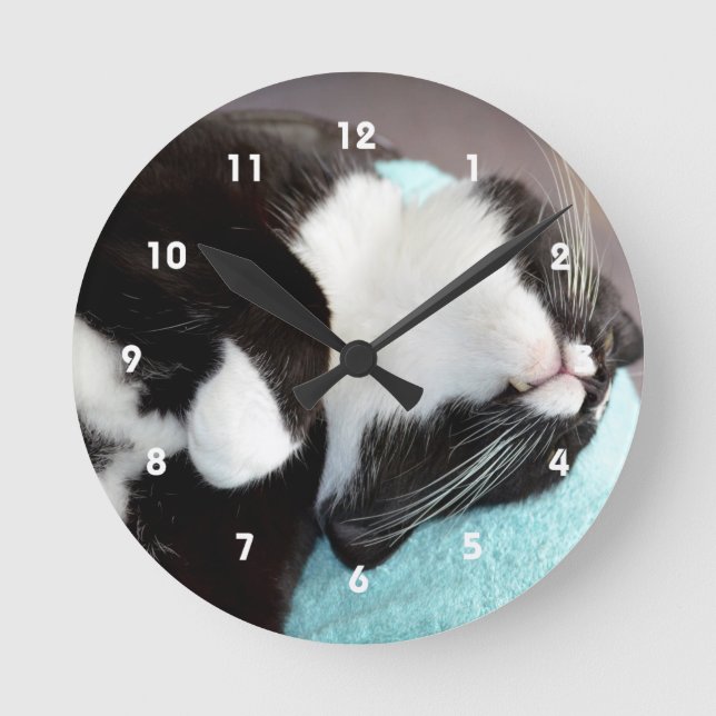 Horloge Ronde tuxedo chat chin vue kitty image (Recto)
