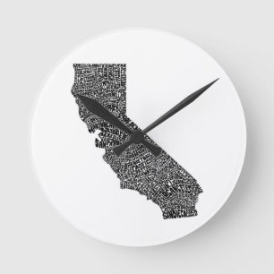 Horloge Ronde Typografy map de Californie