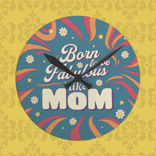 Horloge Ronde Typographie de citation de maman rétro psychédéliq