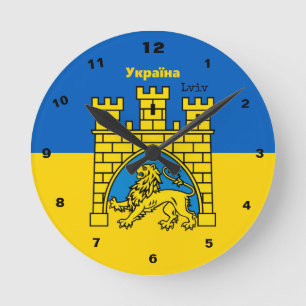 Horloge Ronde Ukraine & Lviv City - Coat of Arms, Ukrainian Flag