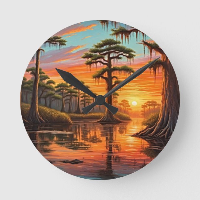 Horloge Ronde Un beau coucher de soleil sur le Bayou (Recto)
