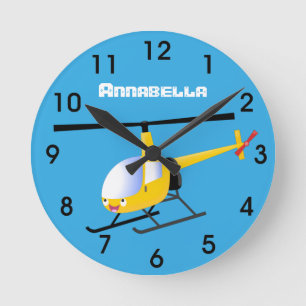 Horloge Ronde Un joli hélicoptère de dessin animé jaune