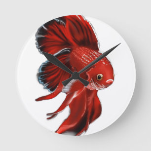 Horloge Ronde Un poisson combattant rouge vibrant qui nage.