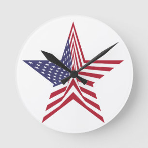 Horloge Ronde Une Étoile Avec Un Motif Drapeau Américain