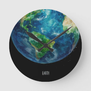Horloge Ronde Une peinture de la terre dans un espace