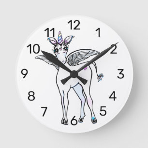 Horloge Ronde Unicorne à ailes magiques