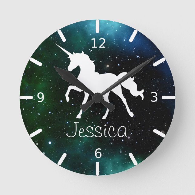 Horloge Ronde Unicorne personnalisée Ciel de nuit (Recto)