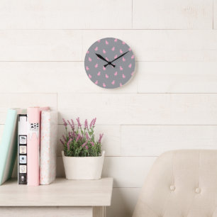 Horloge Ronde Unicorne rose invisible sur gris