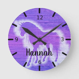 Horloge Ronde Unicorne violette personnalisée