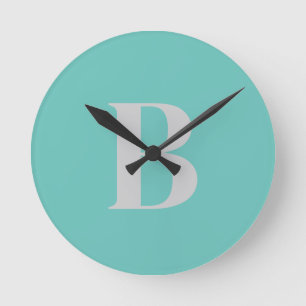 Horloge Ronde Unique Unique Lumière Turquoise Gris Initiale