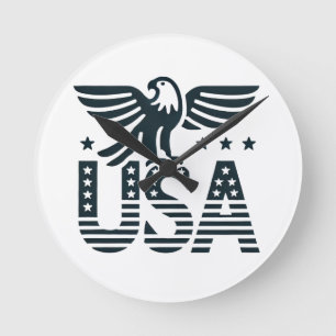 Horloge Ronde USA Eagle Patriotic Desig - Style Etoile et Stripe