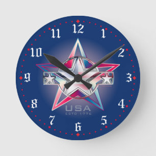 Horloge Ronde USA Estd 1776 Star