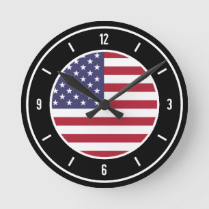 Horloge Ronde USA Flag Elegant