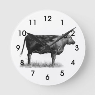 Horloge Ronde Vache de boucherie/génisse au crayon : Réalisme 