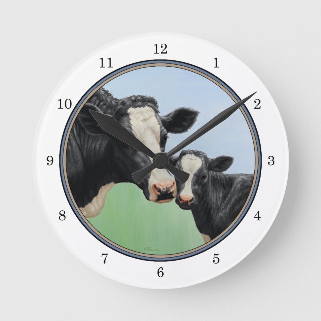Horloge Ronde Vache et veau Holstein (Recto)