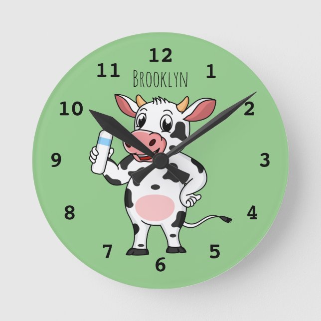 Horloge Ronde Vache heureuse avec biberon dessin animé (Recto)