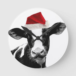 Horloge Ronde Vache laitière de casquette de Père Noël