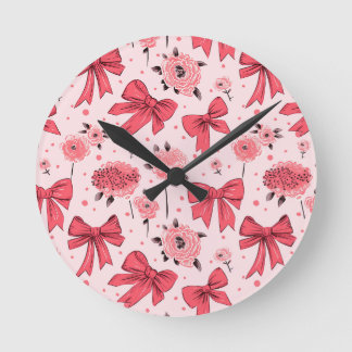 Horloge Ronde Vaches florales - Motif floral et ruban