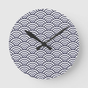 Horloge Ronde Vagues bleues japonaises Seigaiha Mer